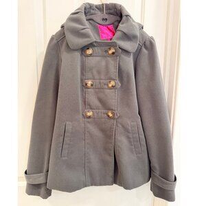 Pink Envelope Gray Hooded Double Breasted Peacoat Jacket XL